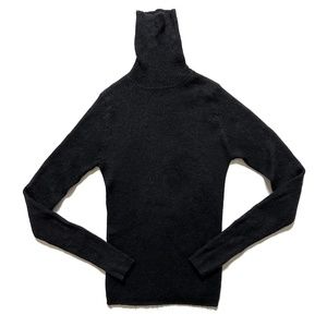 Frisson 100% Pure Cashmere | Ribbed Fitted Turtleneck | Black | Small